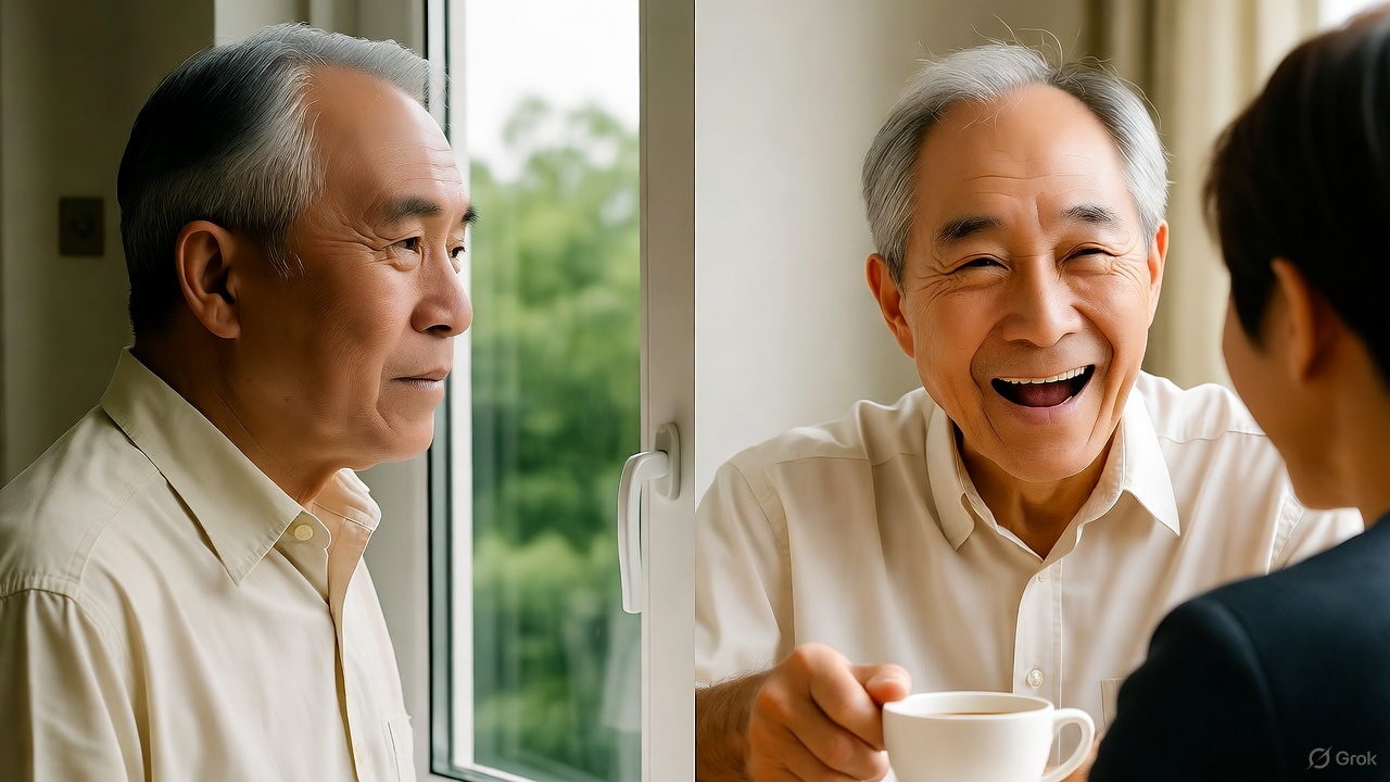 lonely senior man gets companion care